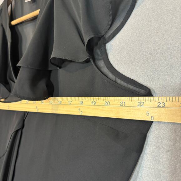 Worthington Black Ruffle Sheer Blouse Top XL Romantic Soft Goth Minimalist - Picture 6 of 7